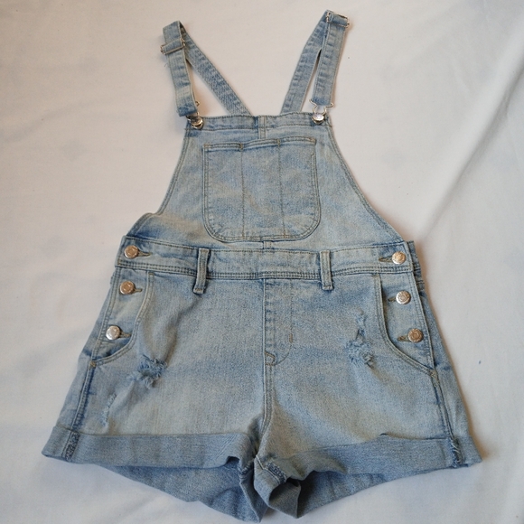 Old Navy Jean Overalls‎ Womens XS  Blue Denim Shortalls Distressed Light Wash - Picture 1 of 12